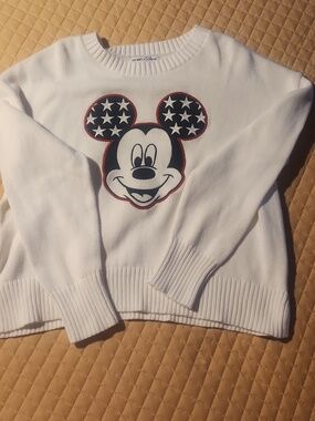 Disney White Crewneck Sweater with Patriotic Mickey Appliqué